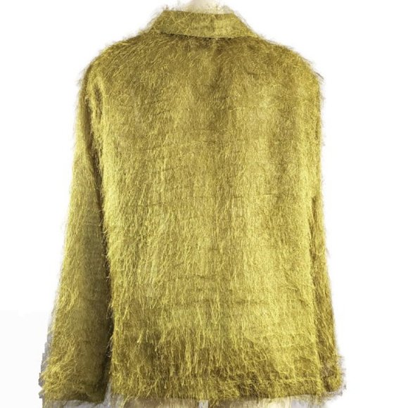 Cactus Flower shiny green fuzzy button down blouse - Picture 3 of 8